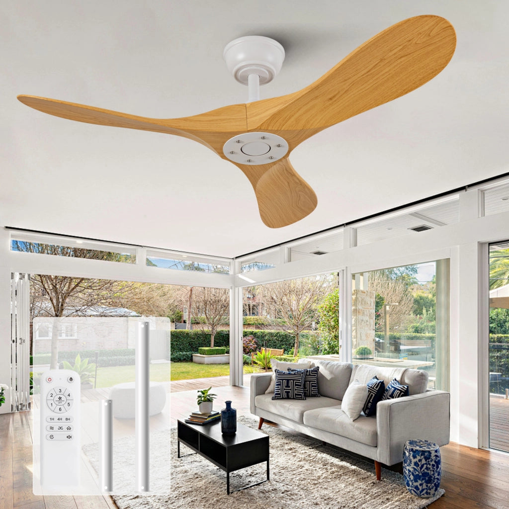 Ventilatore da soffitto da 42 pollici senza luce; ABS bianco e naturale