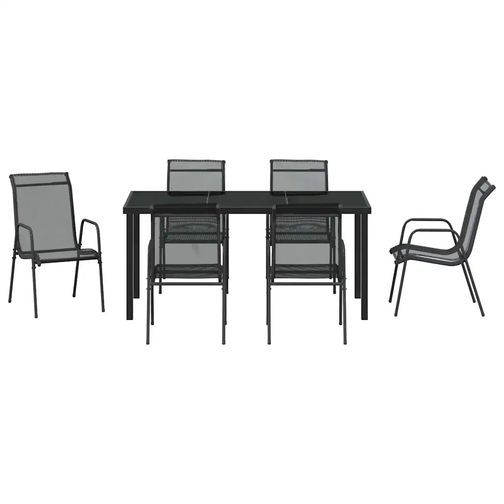 Set da Pranzo per Giardino 7 pcs Nero