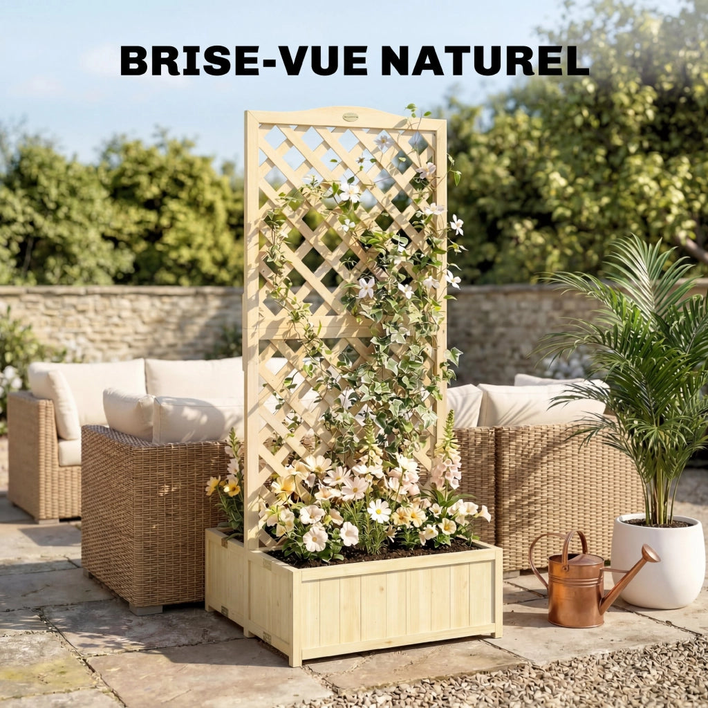Fioriera con Griglia Legno Pieghevole Doppio Vaso per Piante Rampicanti ¨C Xylo ¨C 73x70x170 cm Naturale