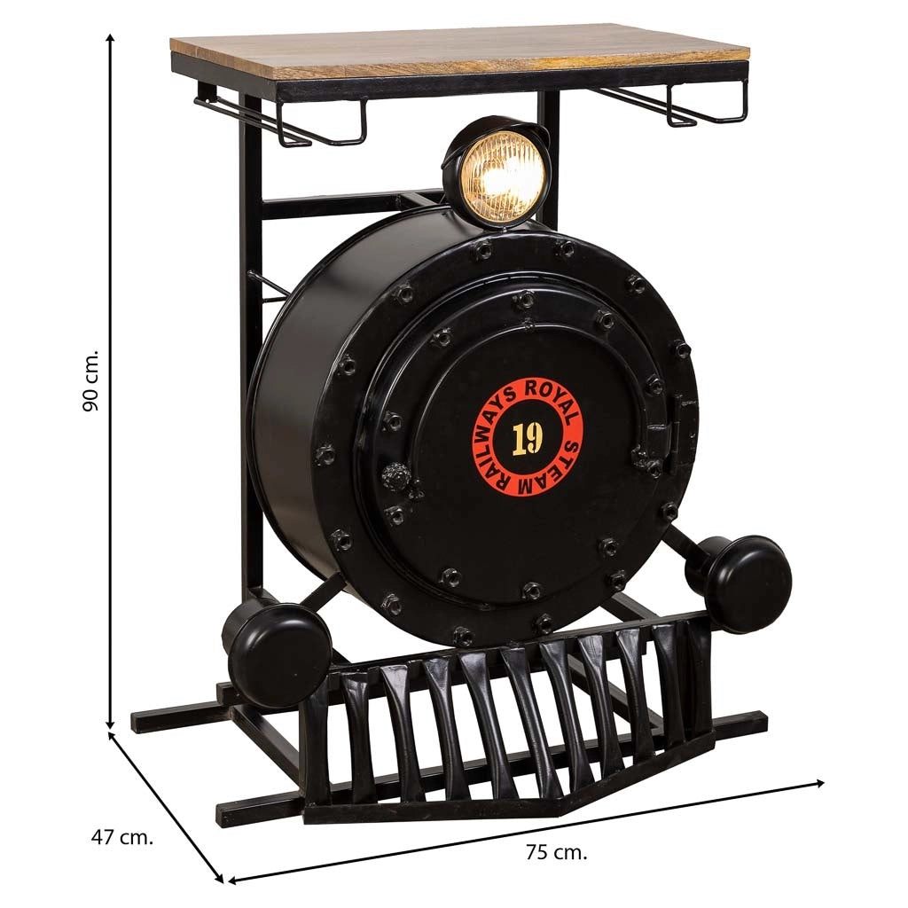 Mobile bar locomotiva artigianale ferro legno 75x47x90 cm
