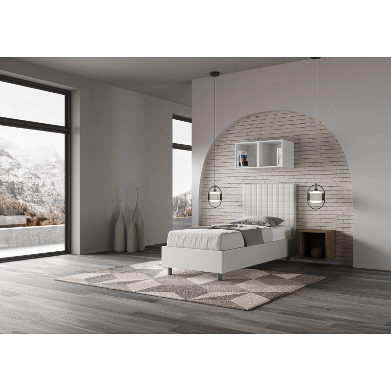 Letto imbottito Singolo 80x190 cm Sunny - Bianco,Similpelle,Contenitore