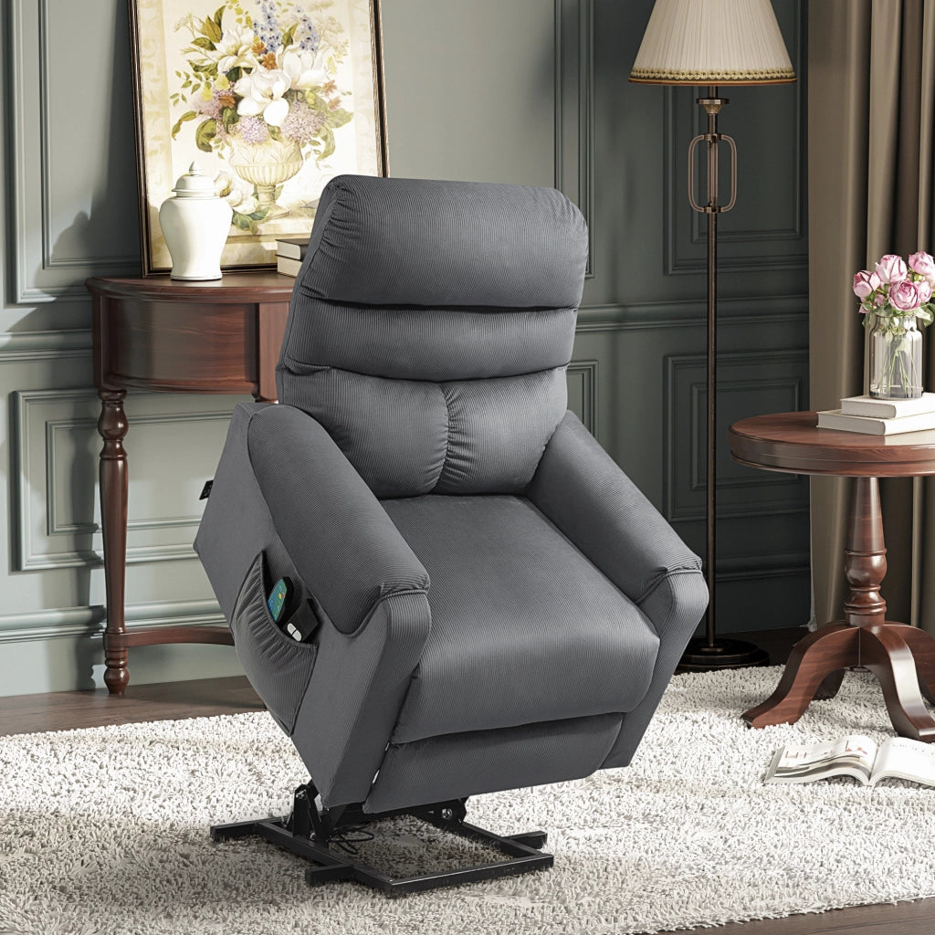 Poltrona Massaggiante Elettrica Reclinabile con Alzapersona e Riscaldamento ¨C ZephMum ¨C Tessuto Grigio Scuro