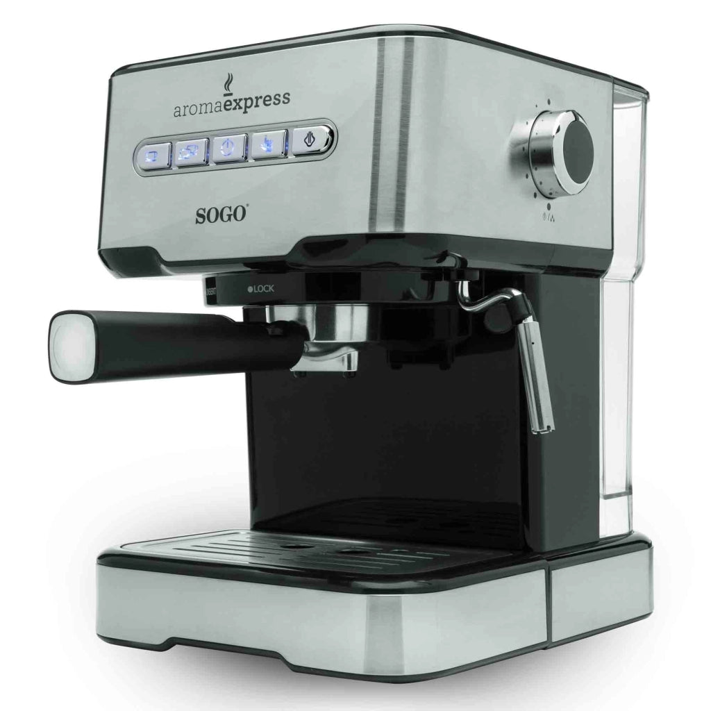 Macchina per caffè espresso e cappuccino con vaporizzatore, 20 bar pressione, serbatoio 1,5L 850W per caffè macinato e cialde - SOGO
