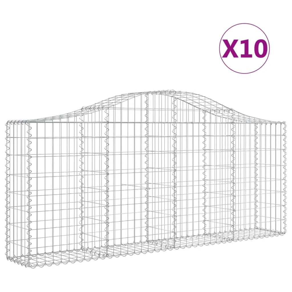 Cestini gabbioni recinzione a gabbia muro di contenimento ad arco 10 pezzi 200 x 30 x 80/100 cm ferro zincato argento 02_0040232