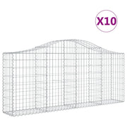 Cestini gabbioni recinzione a gabbia muro di contenimento ad arco 10 pezzi 200 x 30 x 80/100 cm ferro zincato argento 02_0040232