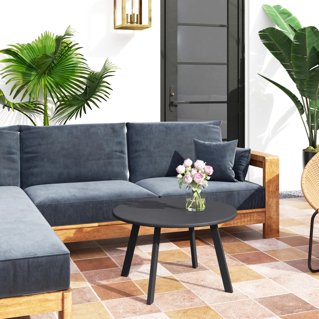 Tavolino da caff¨¨ rotondo esterno in metallo ¨C zephmum ¨C grigio scuro ?70x42 cm