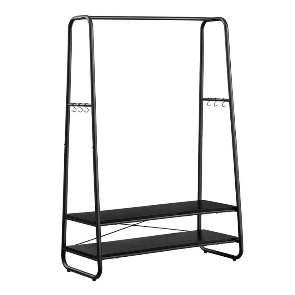 Appendiabiti industriale 45 x 100 x 160 cm robusto con 2 ripiani 6 ganci a S struttura in acciaio per camera da letto stile industriale marrone rustico e nero 12_0006993