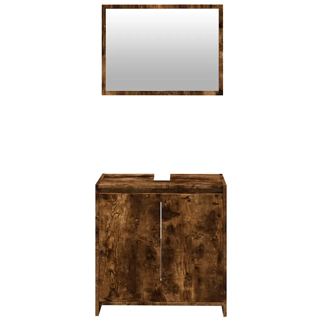 Set Mobili da Bagno | Armadio da bagno 2 pz Rovere Fumo in Legno Multistrato