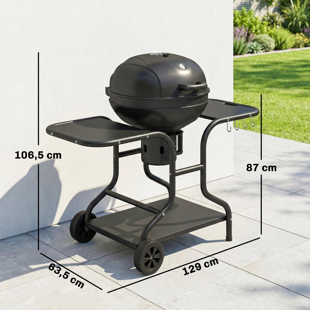 Grill BBQ Smoker con Tavolini Laterali Coperchio e Ruote ¨C zephmum ¨C Grigio 129x63.5x106.5 cm