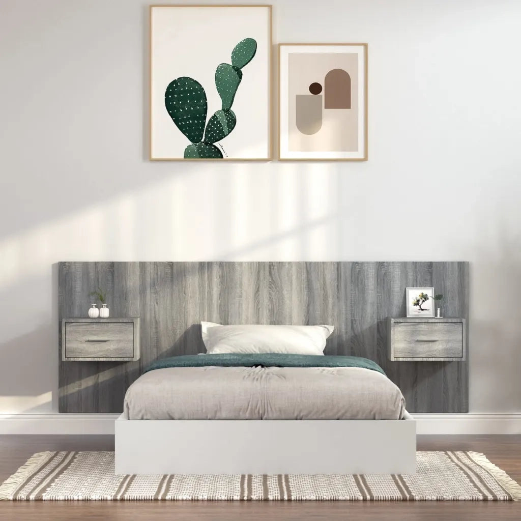 Testiera Letto con Comodini-Testiera con Contenitore in Legno Multistrato Grigio Sonoma 747961