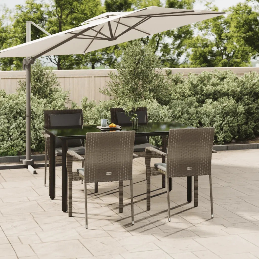 Set da Pranzo Giardino 5pz | Set Salotto da Giardino Nero e Grigio con Cuscini Polyrattan