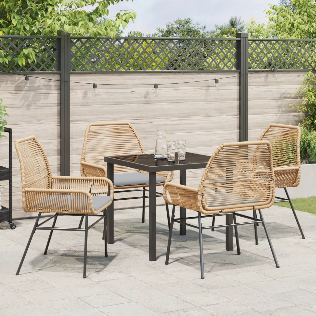 Set da pranzo da giardino 5 pezzi con cuscini marroni in polyrattan