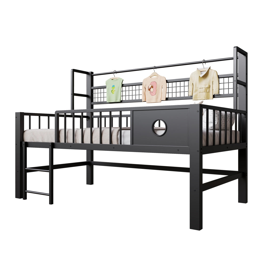 Letto a soppalco basso per bambini 90x200 cm in metallo nero