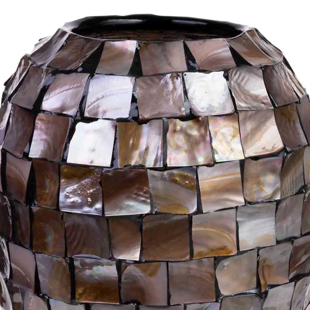 Vaso in madreperla marrone e legno D24x35h cm