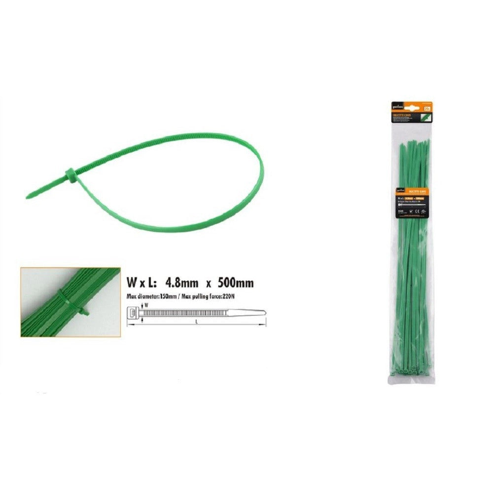 Trade Shop - Set 20 Pz Fascette Cavi Cavo Verde Stringenti In Plastica Nylon 4.8x500mm 92401 -
