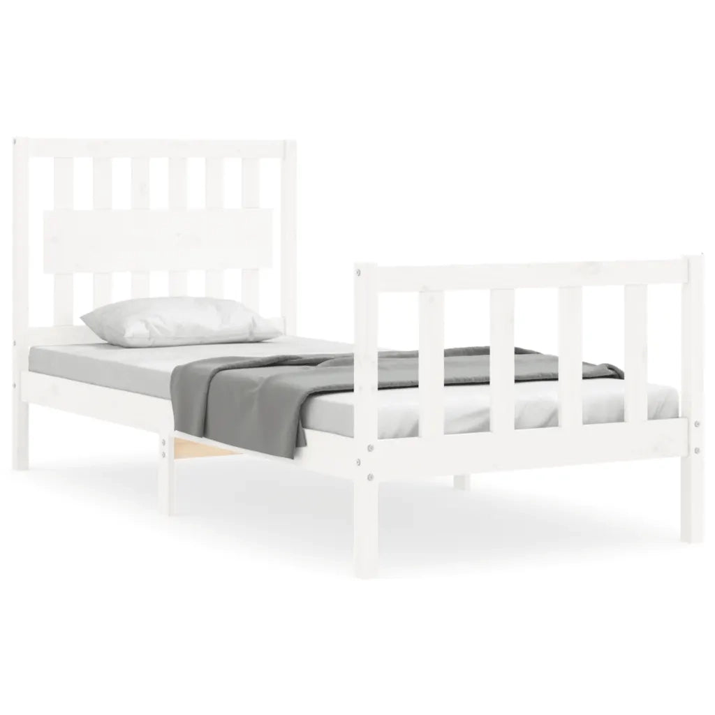 Giroletto con Testiera-Struttura Letto con testiera Bianco Single in Legno Massello 399617