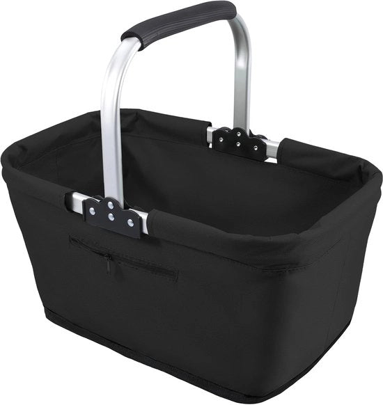 Borsa da picnic pieghevole 23L - 600D Oxford - manubrio in alluminio - con cerniera - per picnic e shopping - nero