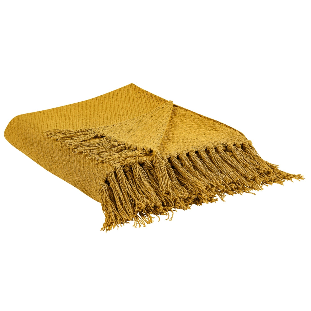 Coperta giallo senape in cotone e con frange fatta a mano 125 x 150 cm soggiorno camera da letto divano