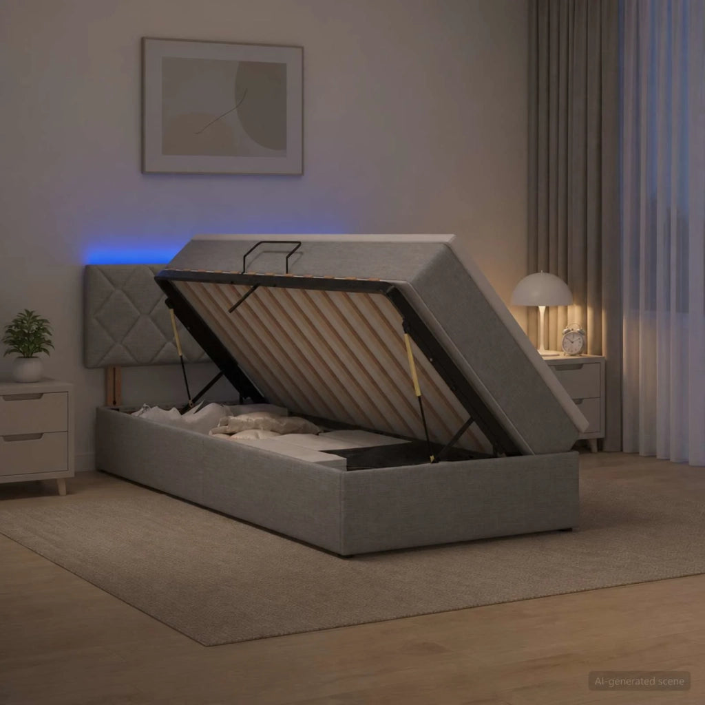 Letto con contenitore LED e materasso Grigio Chiaro 90 x 200 cm 3459099