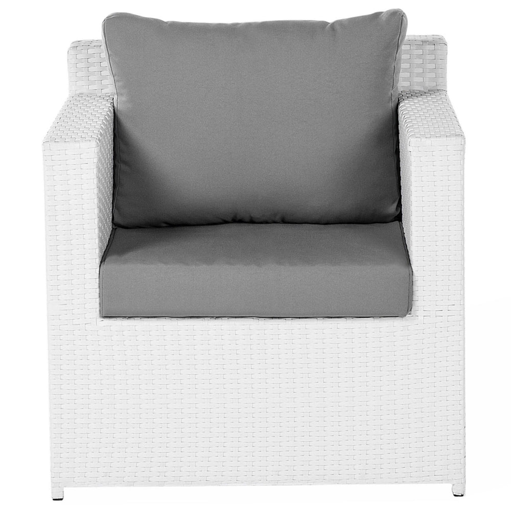 Set divano ad angolo da giardino bianco finto rattan grigio cuscini 6 posti con tavolo ottomana set di conversazione in vimini per esterni