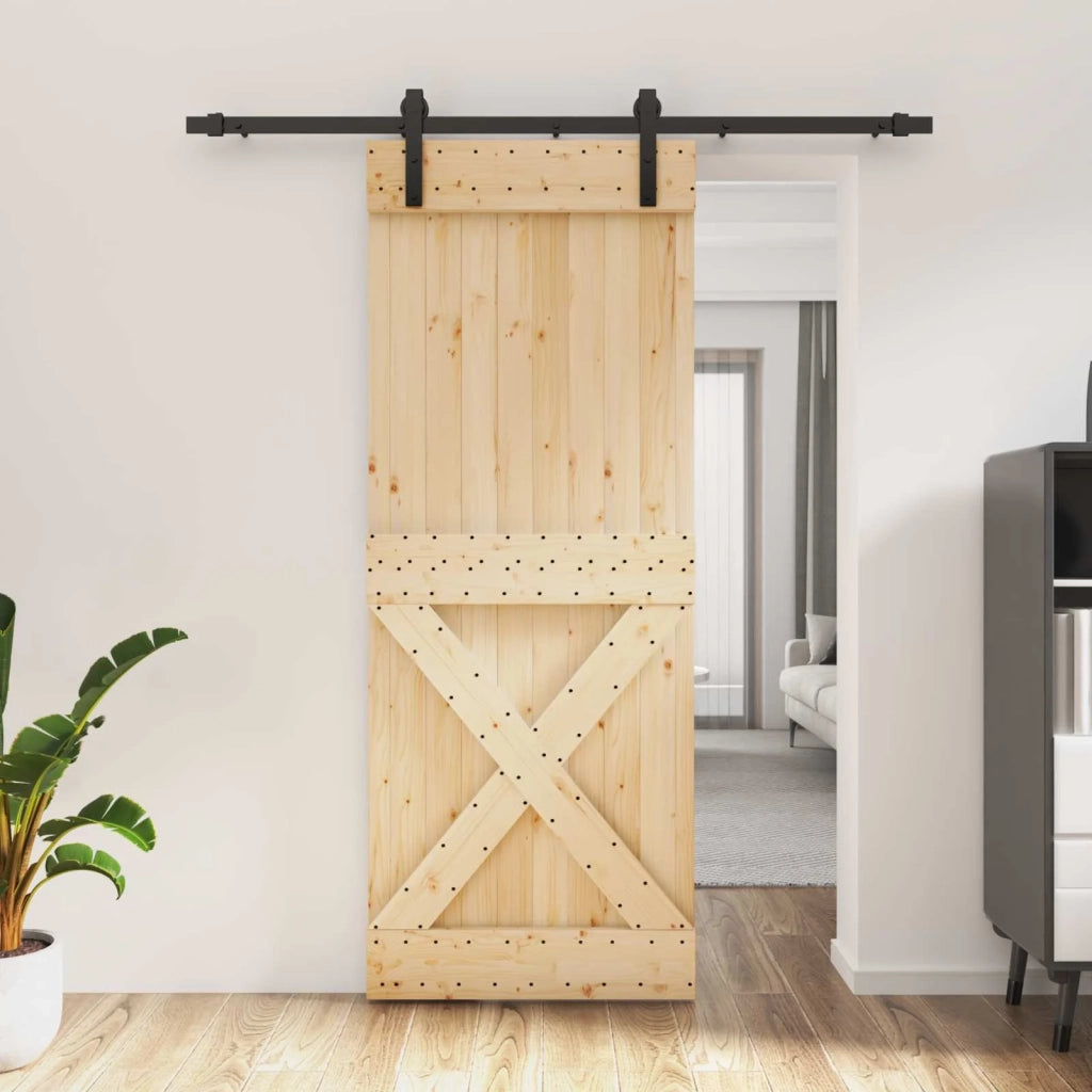 Porta scorrevole Naturale e Nero 80 x 210 cm