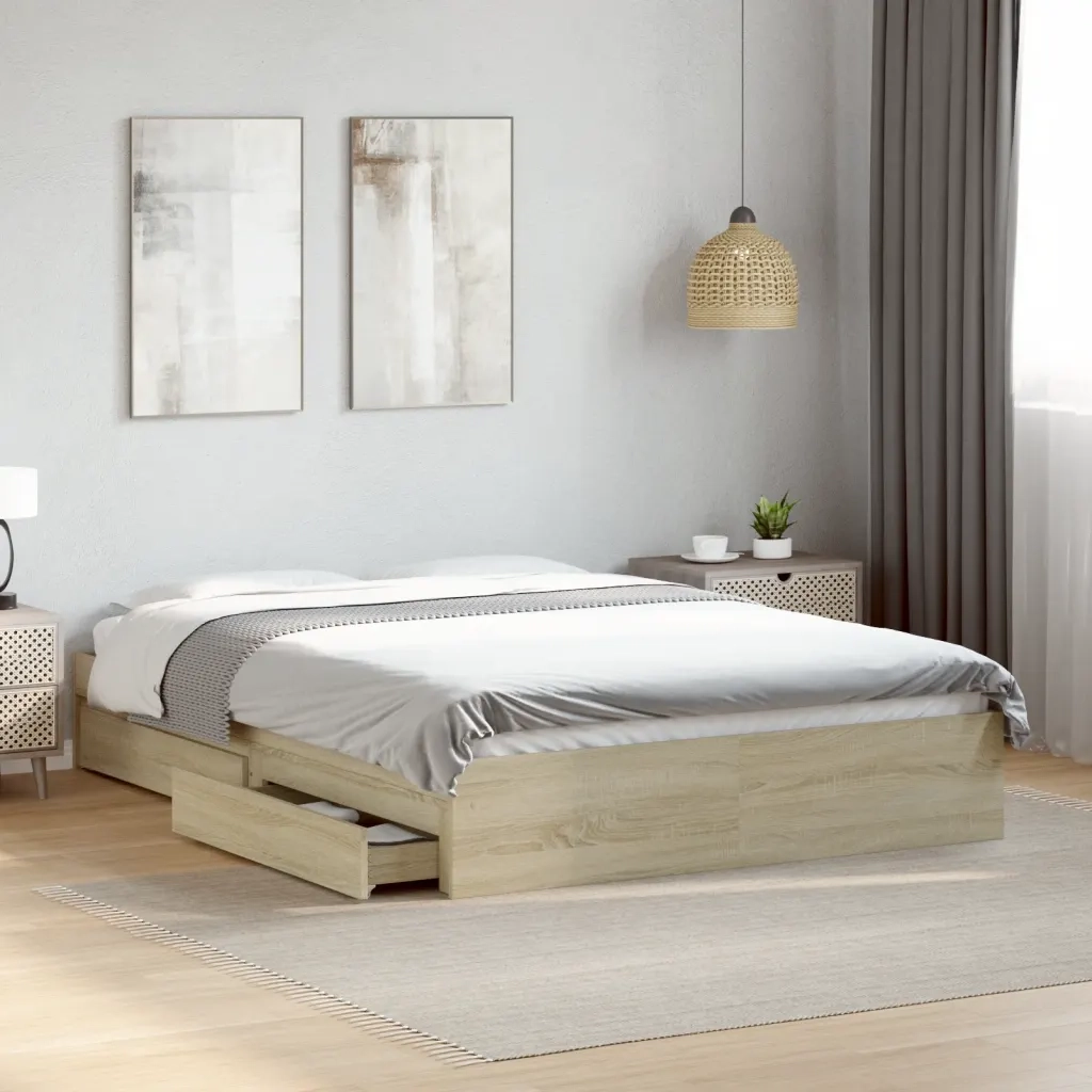 Giroletto Cassetti-Struttura Letto con contenitore Rovere Sonoma 140x200 cm Legno Multistrato 372414