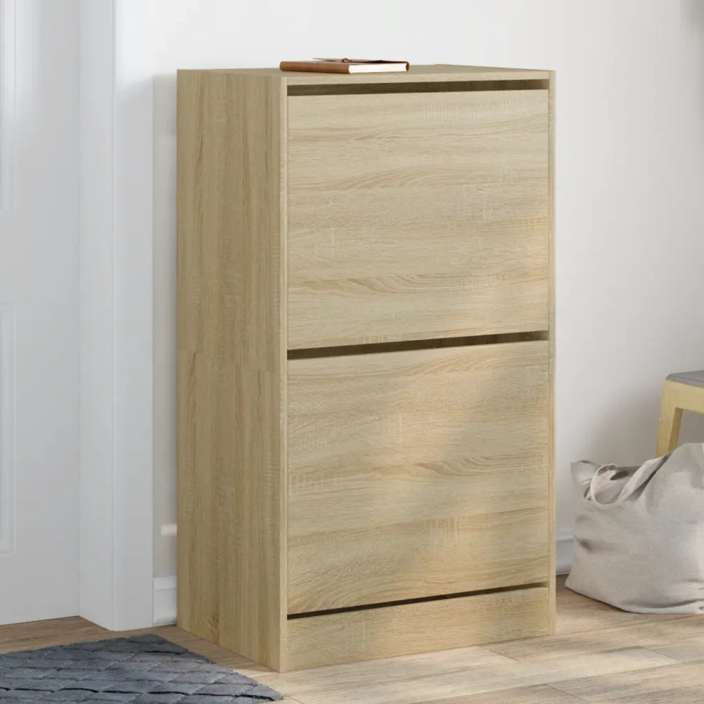 Scarpiera 2 Cassetti Ribaltabili-Scaffale per scarpe Rovere Sonoma 60x42x108 cm