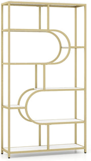 Libreria Geometrica a 8 livelli, scaffale portaoggetti con ripiani aperti in legno, telaio in metallo, kit antiribaltamento, 95 x 30 x 175 cm, per soggiorno, camera da letto, ufficio (bianco)
