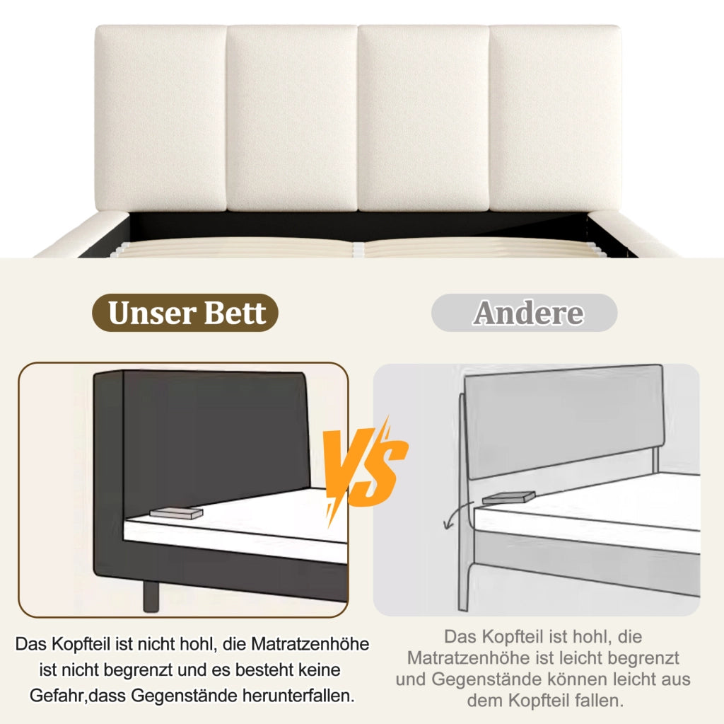 Letto matrimoniale 180x200 cm in bouclé beige con rete