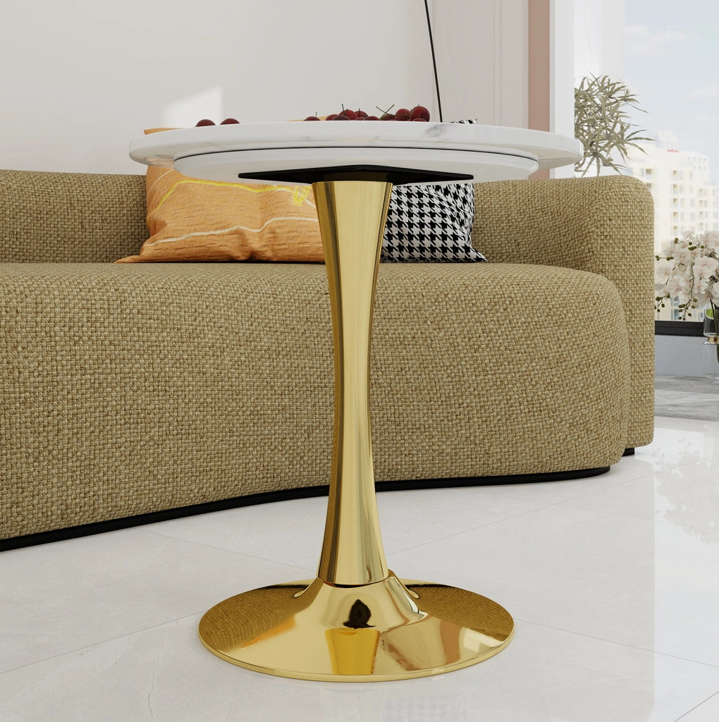 Tavolino rotondo in marmo artificiale 27;6 pollici; oro e bianco
