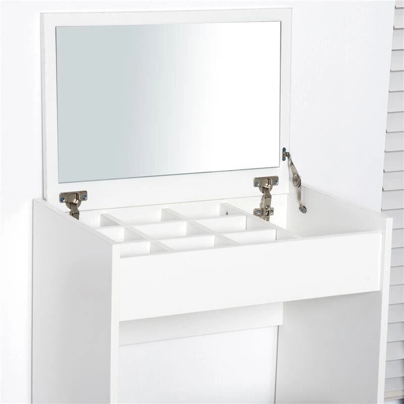 TAVOLO MAKE UP CON SGABELLO VANO CONTENITORE E SPECCHIO 60,2X40,2XH79 CM BIANCO