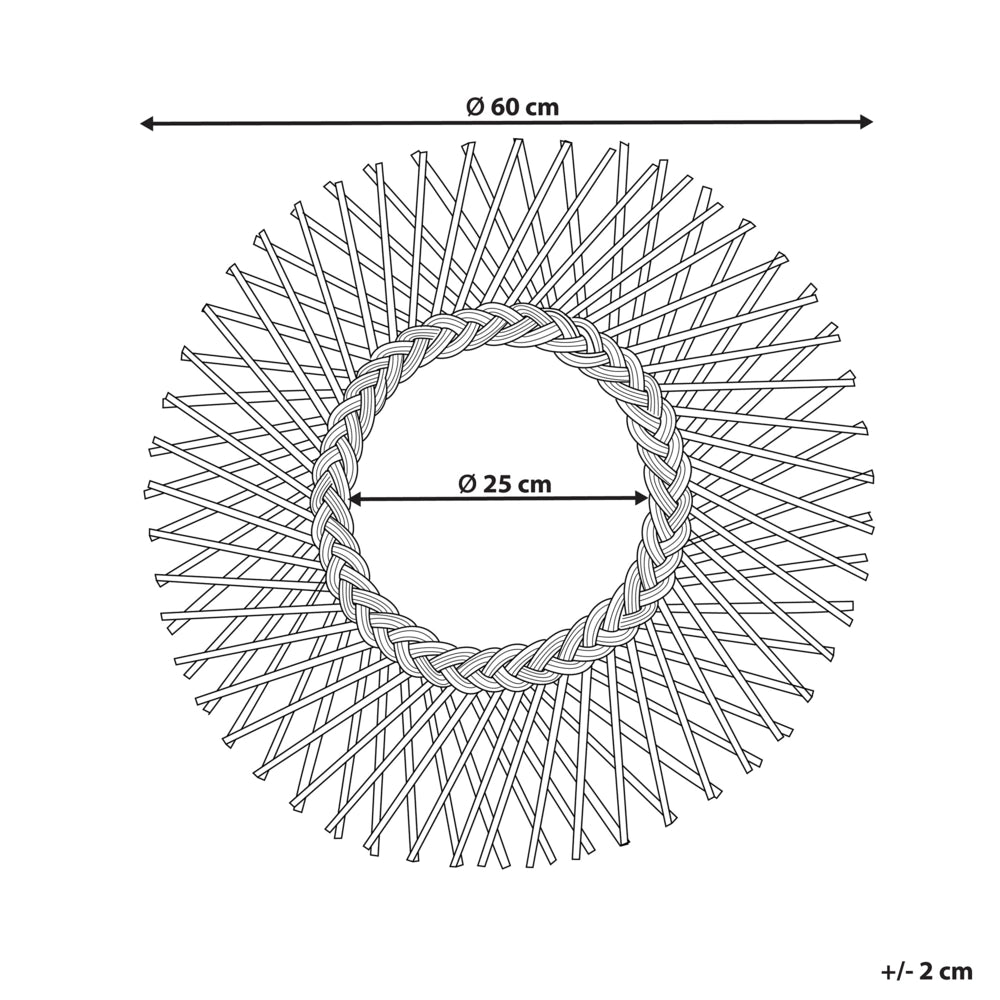 Specchio da parete in rattan Nero 60 cm Boho Forma di Sole Ganci di montaggio Soggiorno Camera da letto