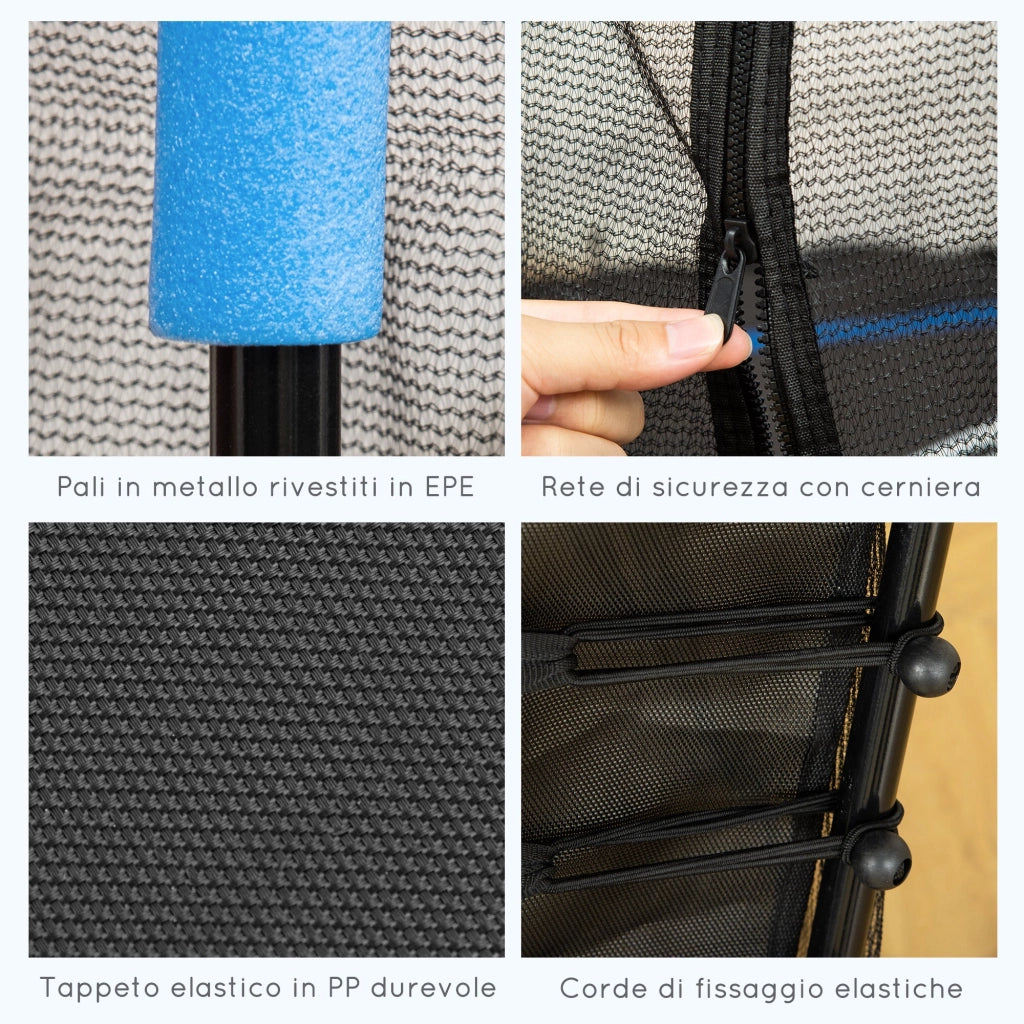 Trampolino Tappeto Elastico per Bambini con Ingresso a Cerniera e Pali Imbottiti Ø163.5x190 cm in Acciaio, PP e EPE