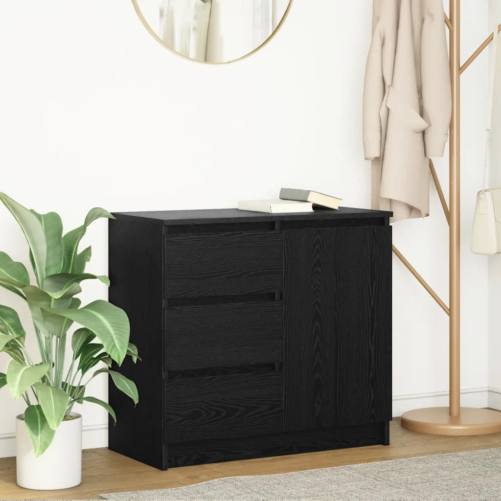Credenza con Cassetto Rovere Nero 71x35x65 cm Legno Multistrato 861572