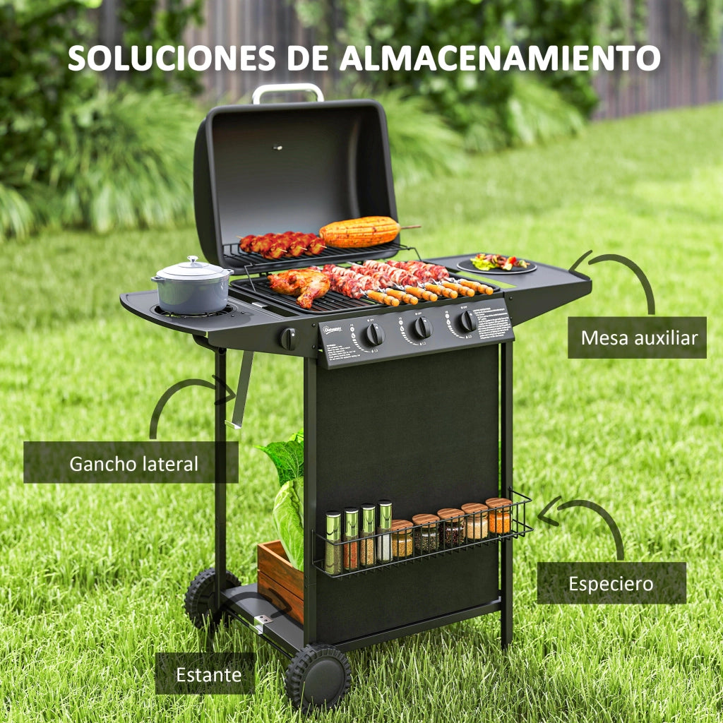 Barbecue a Gas 3 Bruciatori con Griglia e Termometro ¨C zephmum ¨C Nero 108x54x97 cm