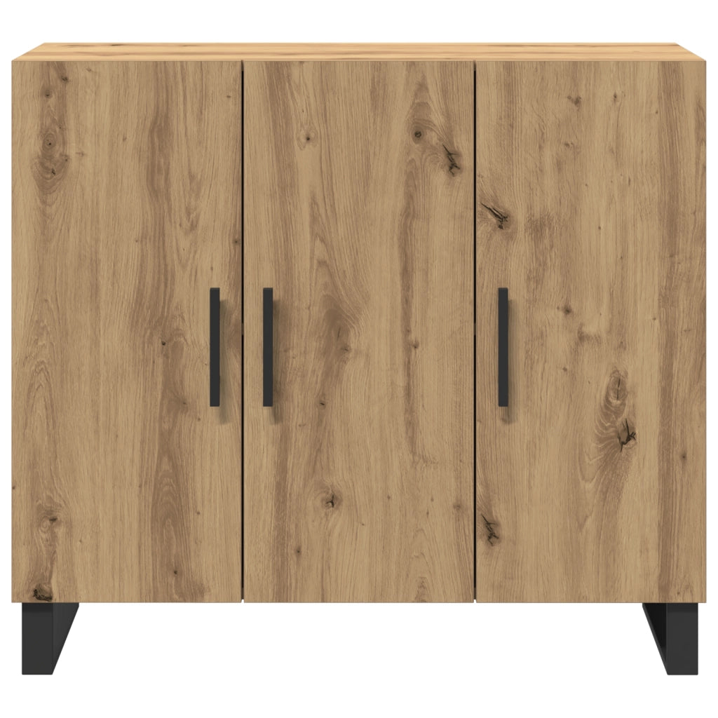 Credenza con 3 Ante Rovere Artigianale 90x34x80 cm Legno Ingegnerizzato