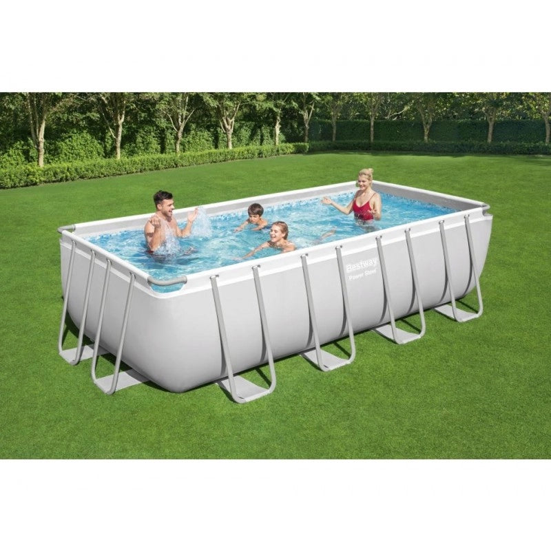 Piscina fuori terra rettangolare con telaio in acciaio e pompa filtro, 488x244x122 cm con scaletta e copertura capacità 11532 L - Bestway