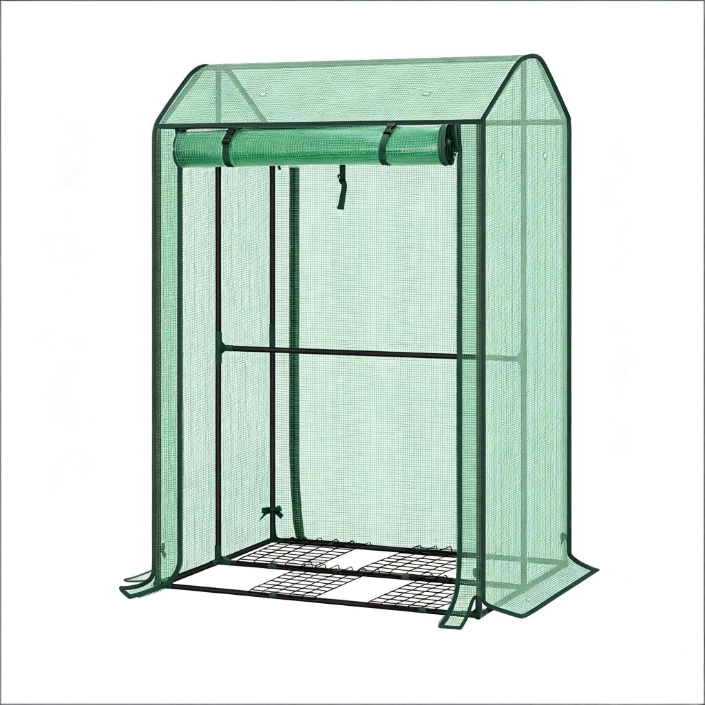 Serra a tunnel con porta frontale arrotolabile e 6 aperture di ventilazione per balcone in PE verde 100 × 83 × 150 cm