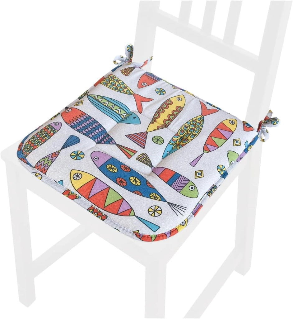 Set 4 Cuscini Sedia Cotone Design Marino Lavabili Coprisedie Universali Con Lacci Fissaggio