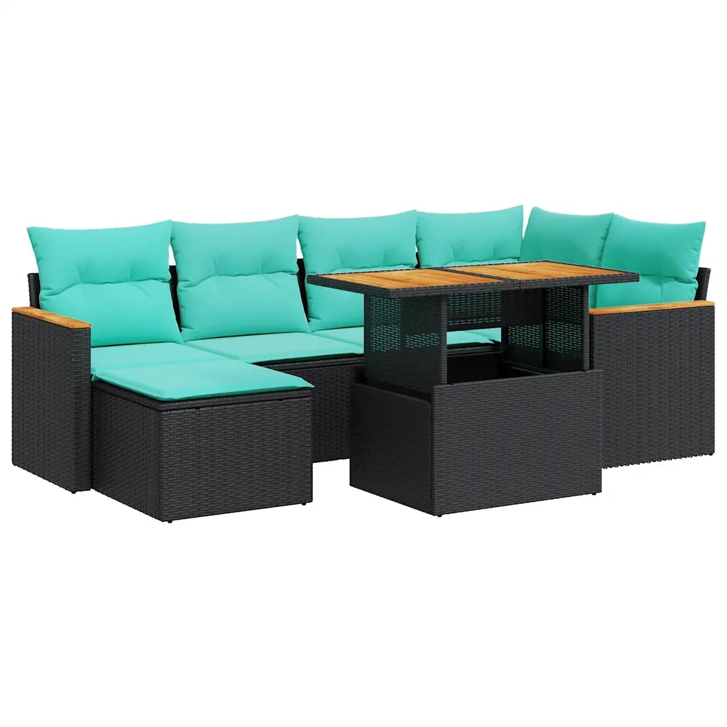 Set Divani da Giardino con Cuscini 7pz Nero Polyrattan