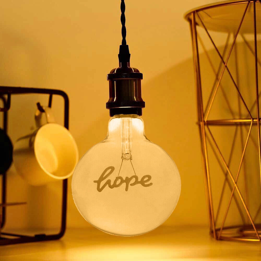 Lampadina globo a LED attacco E27 stile vintage con scritte filamento luce calda scritta HOPE