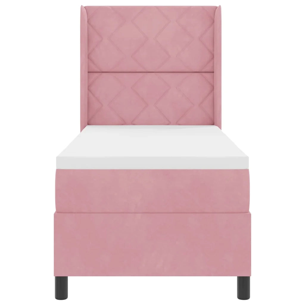 Letto a molle con materasso Rosa 80 x 200 cm Velluto