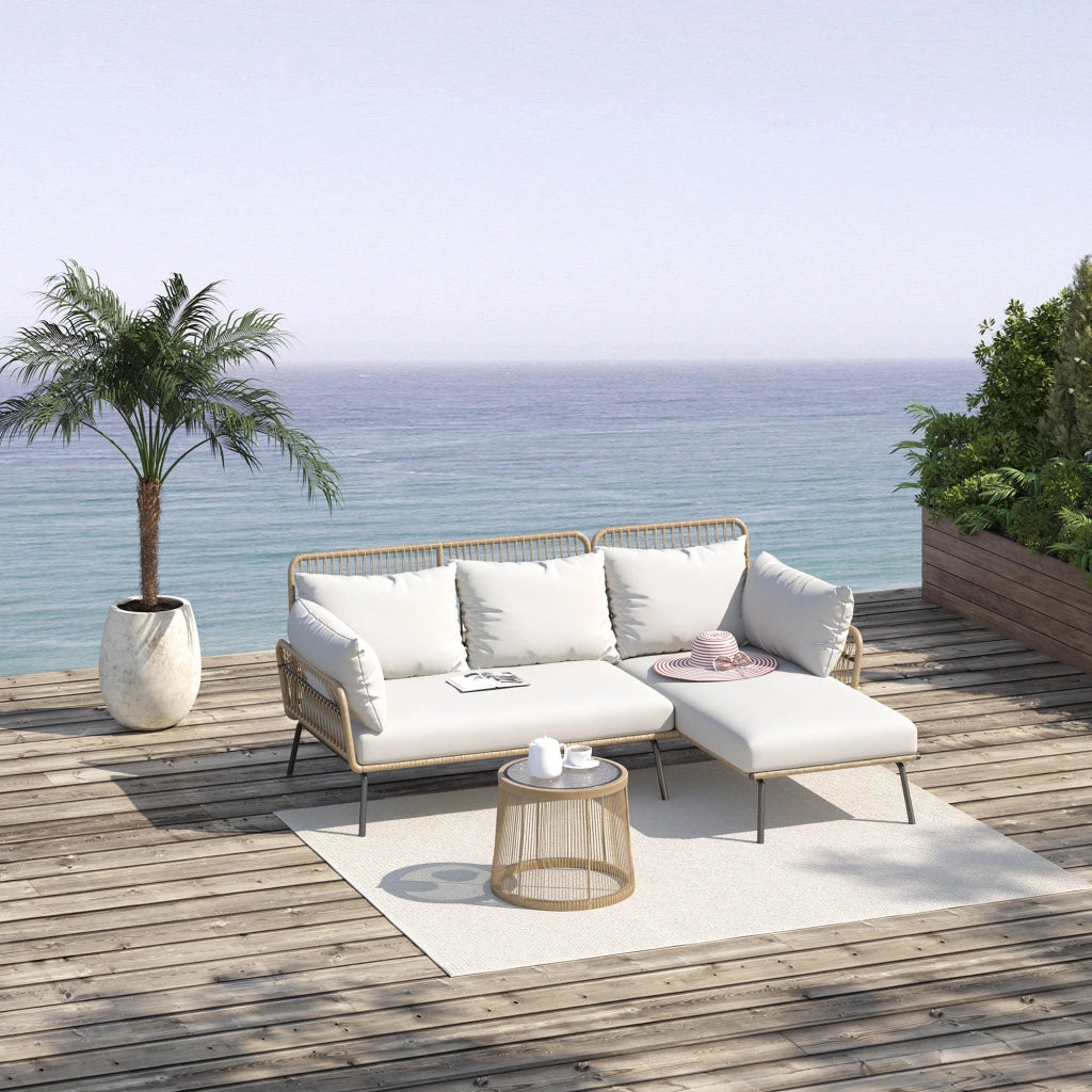 Set Giardino Divano Angolare e Tavolino in Rattan ¨C zephmum ¨C Crema e Caff¨¨