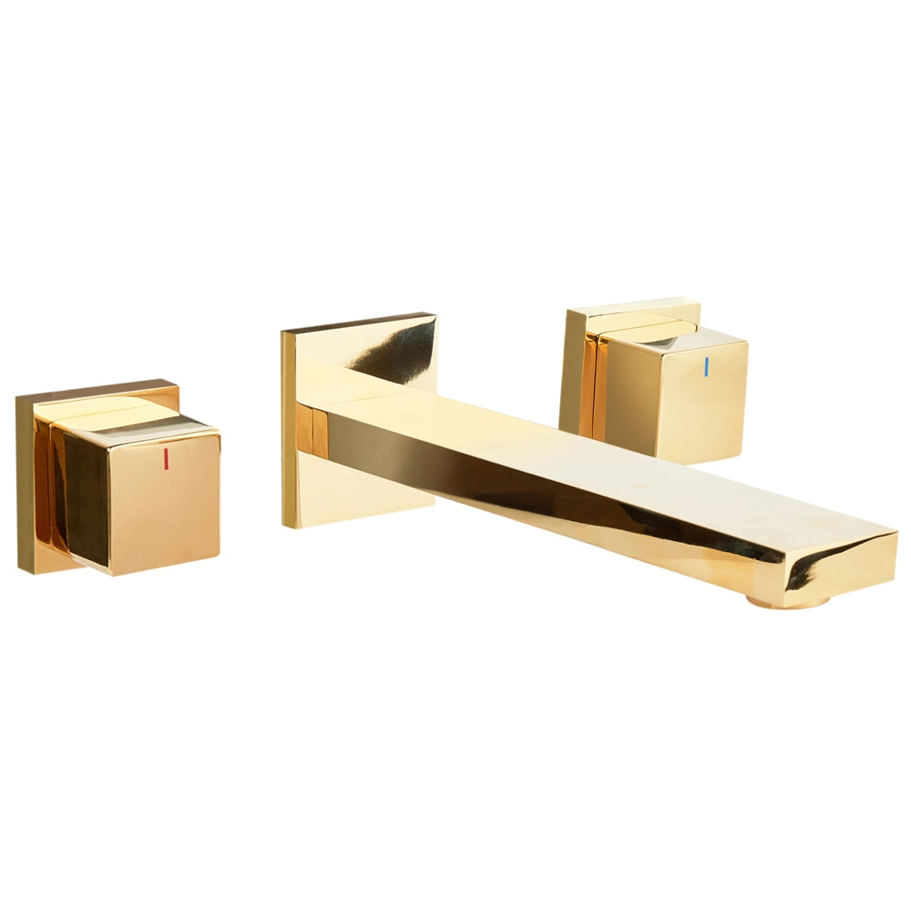 Rubinetto Miscelatore per lavabo a parete in ottone oro 3 fori per rubinetti doppia leva