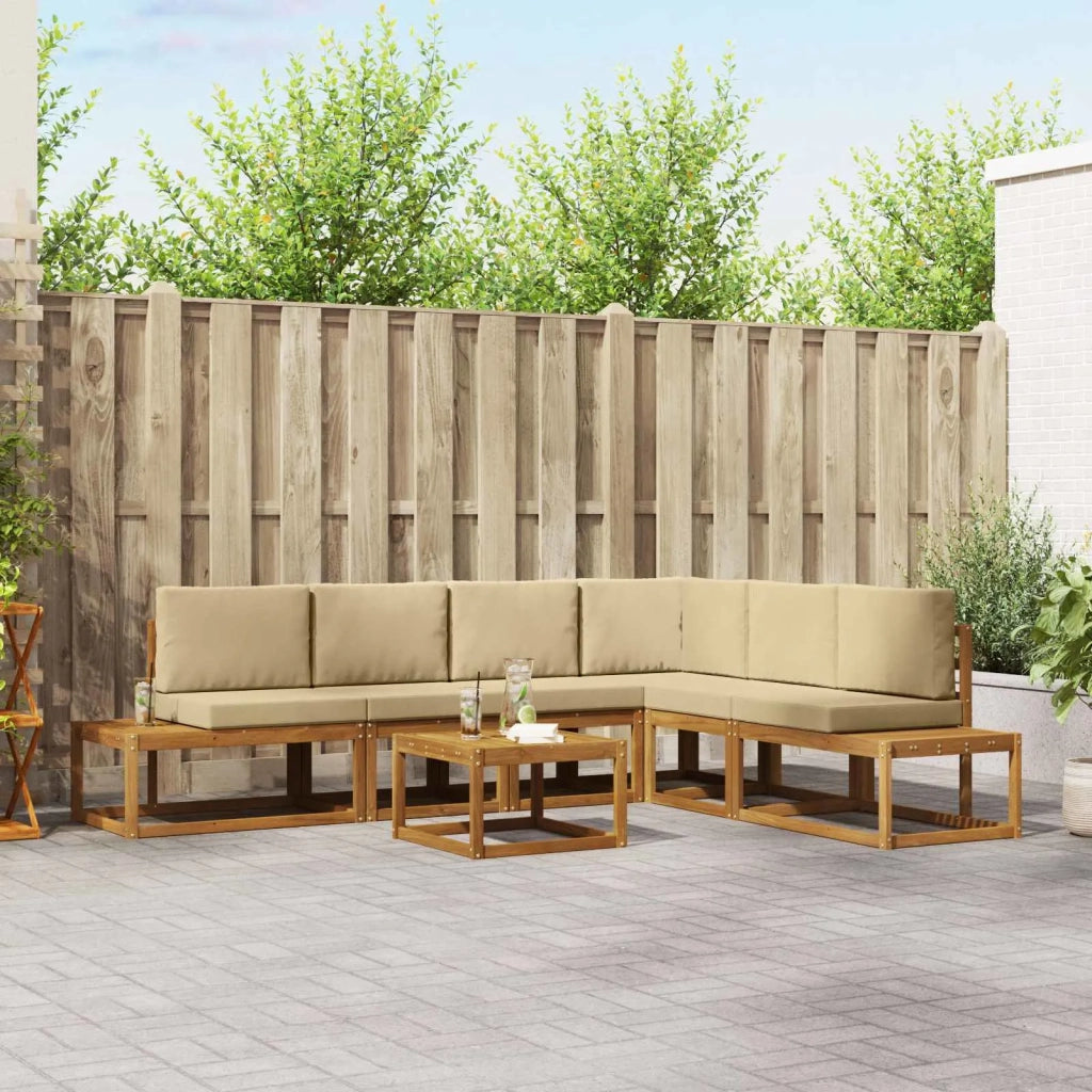 Set di divani da esterno con cuscino 7 Pezzo Naturale e Beige