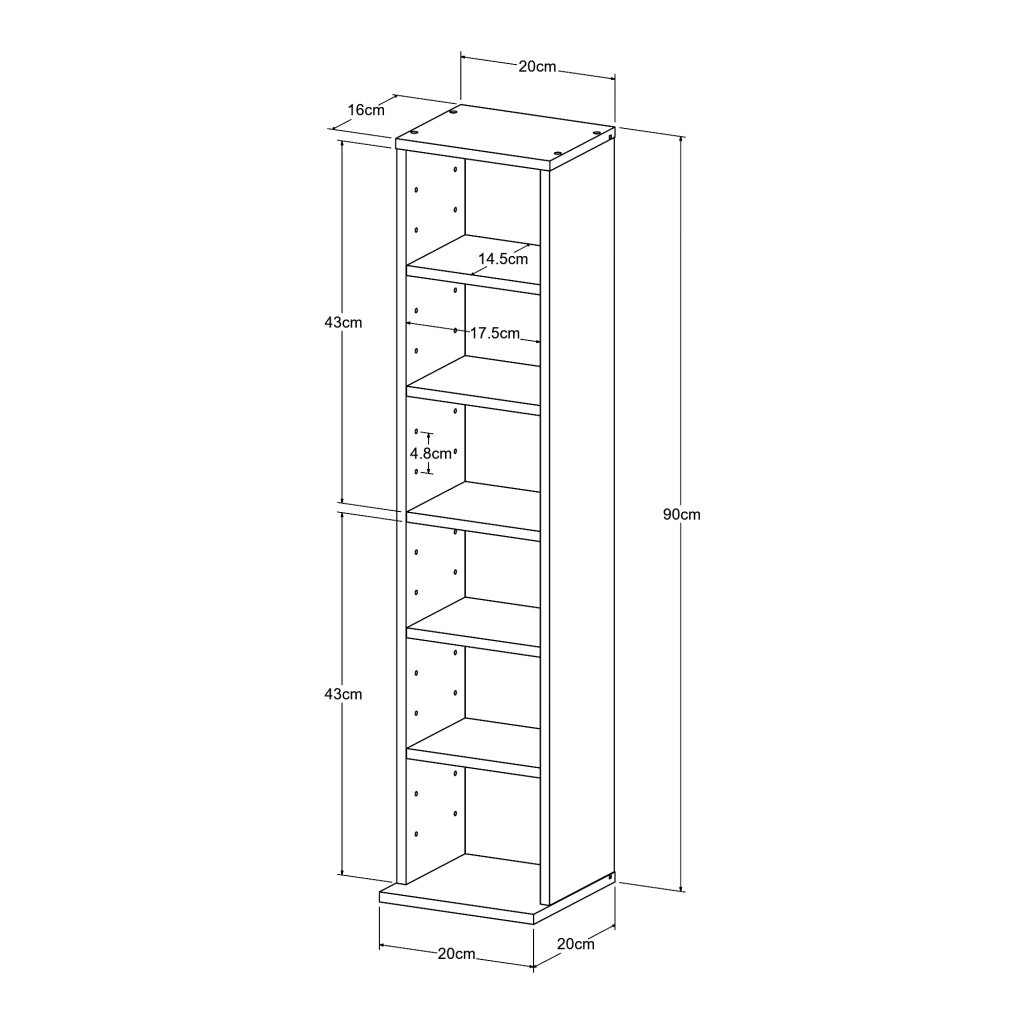 Scaffale a Colonna Tynset con 6 Scomparti per CD DVD 90x20x20 cm Grigio scuro [en.casa]