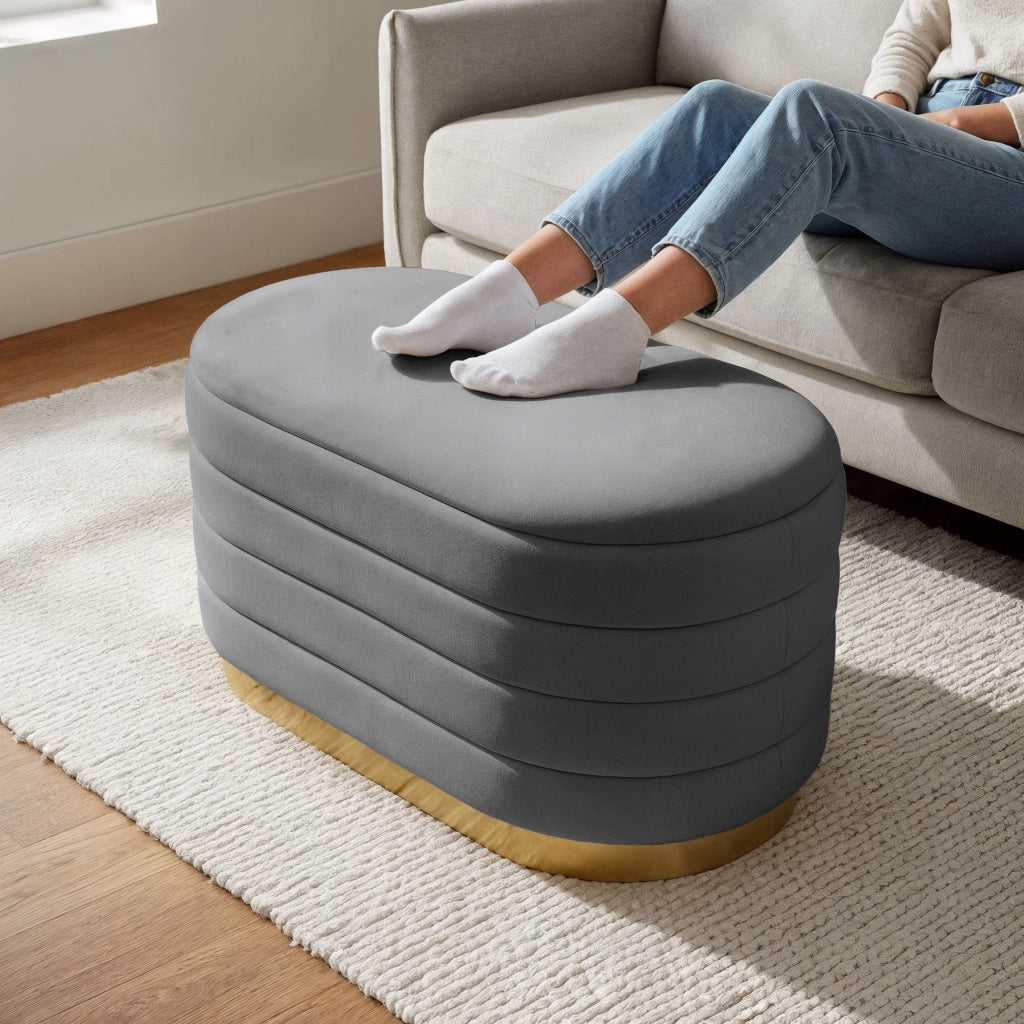 Panca imbottita con contenitore in velluto 80 cm BELLA Grigio Scuro