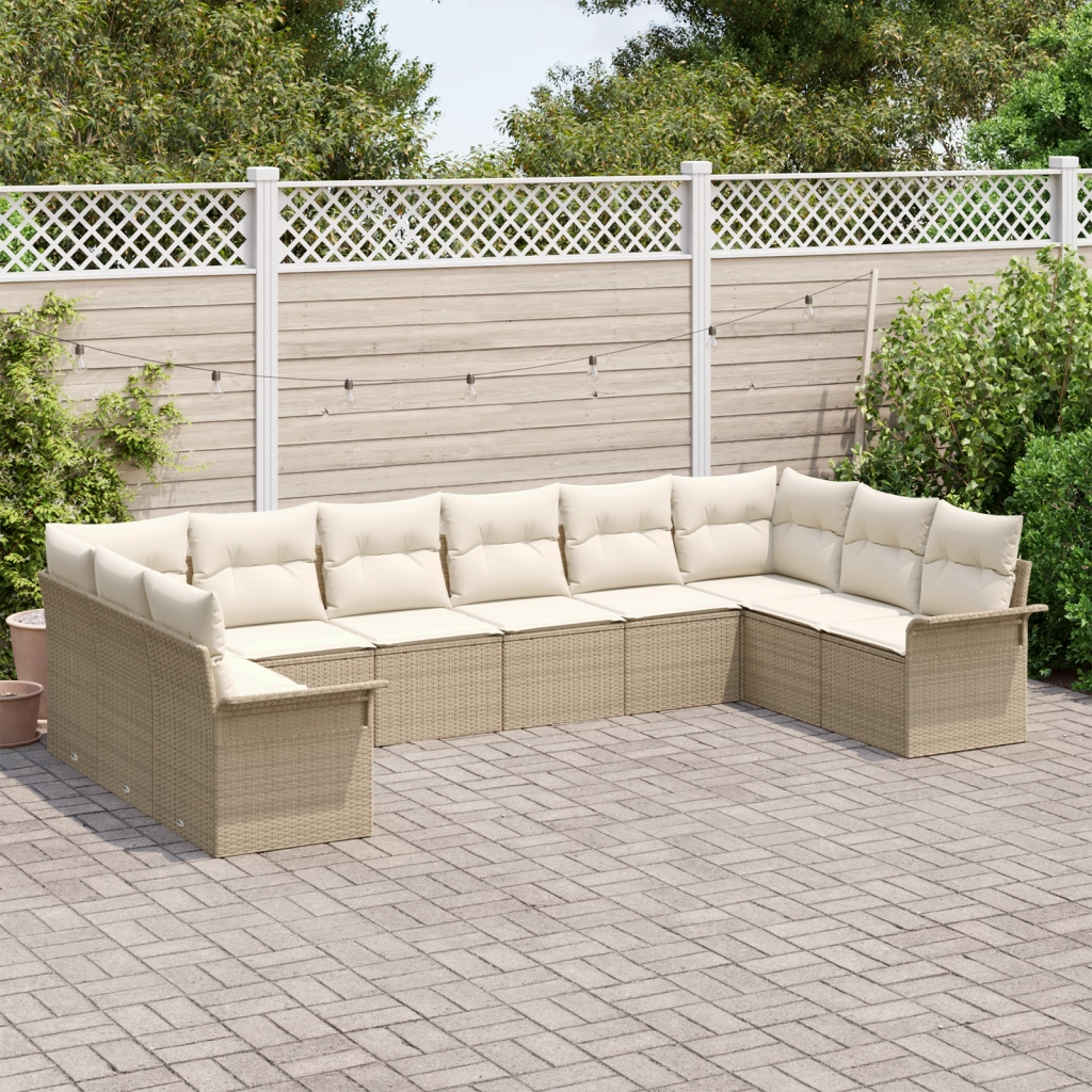 Set di divani da giardino  10 pezzi con cuscini beige in rattan sintetico