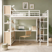 DESMIU Letto a soppalco letto matrimoniale con scrivania, doppio vano, armadio e scala 140 × 200 cm senza materasso