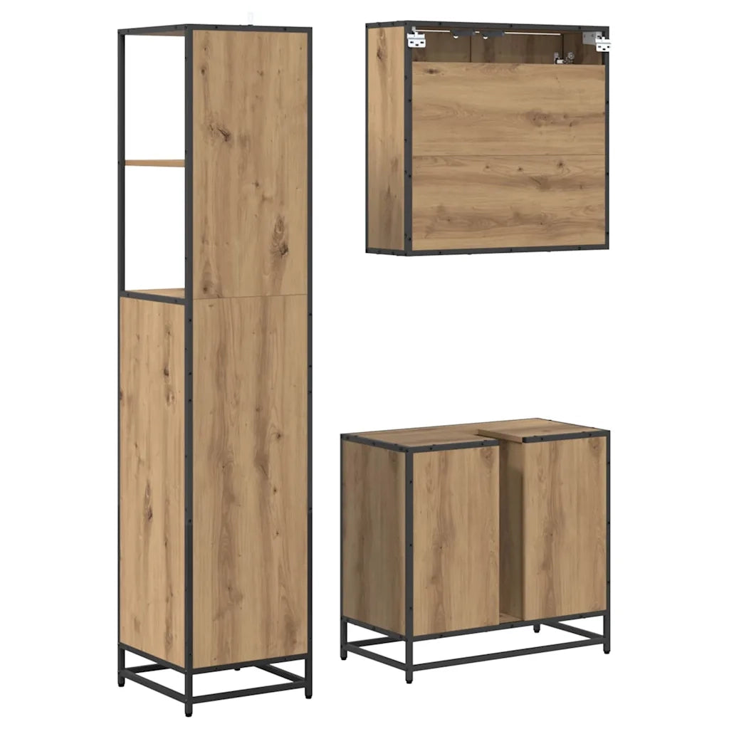Set di mobili per il bagno con porta 3 pcs Rovere artigianale 3402406
